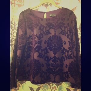 Purple Long Slv Velvet Trapeze Style Blouse Sz 4P